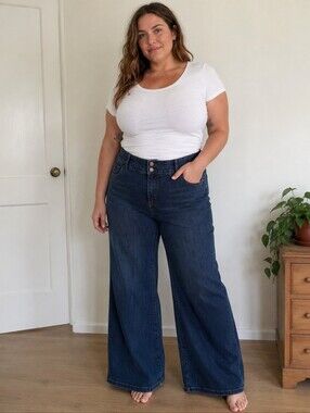 Lane Bryant Dark Wash Wide Leg Jeans Women’s Size 20P Petite Stretch Denim
